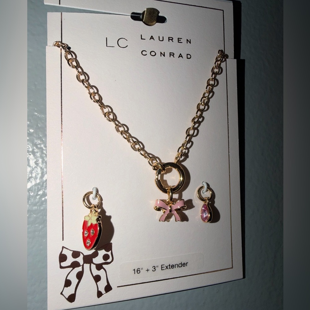LC Lauren Conrad Necklace with Pink Bow and Charm Earrings